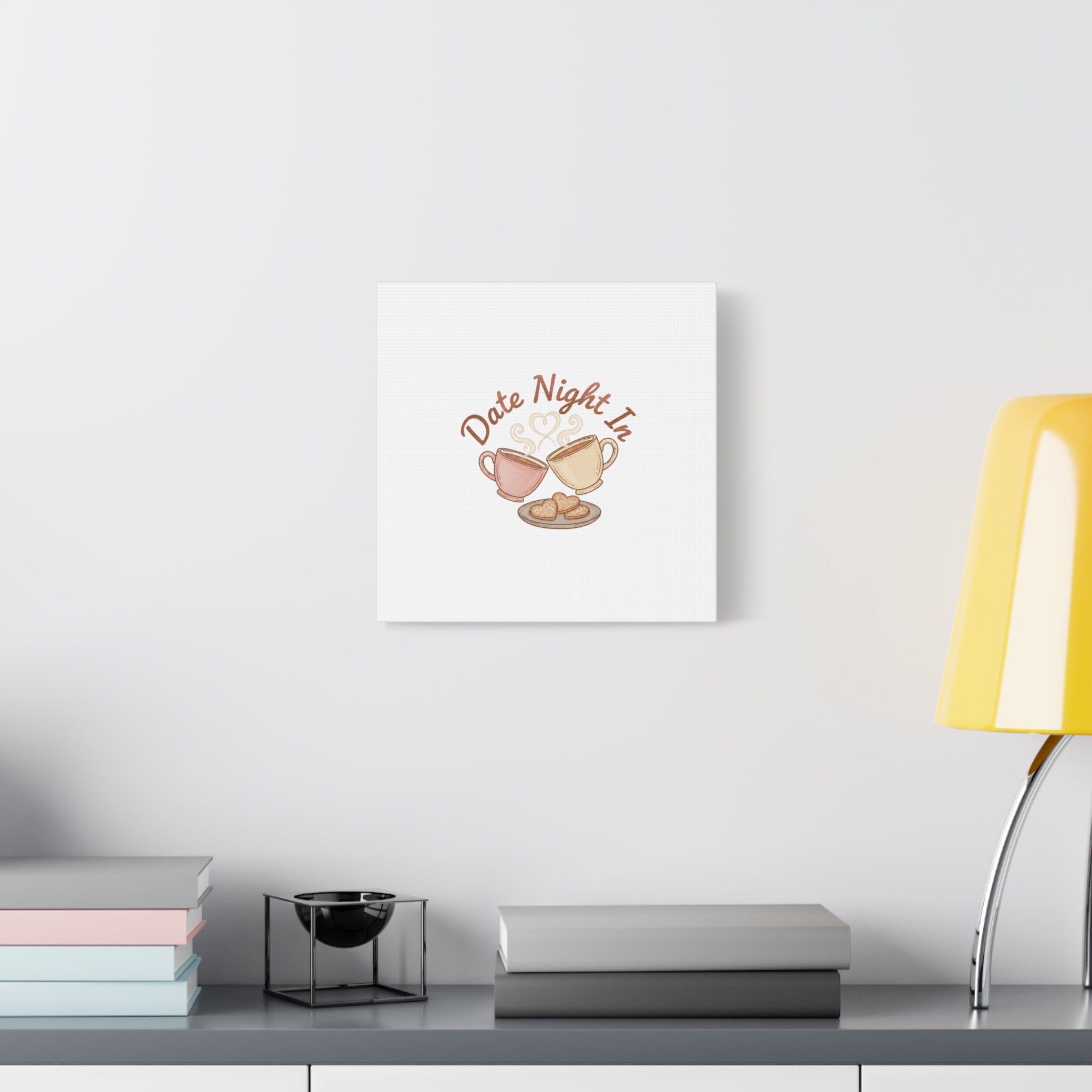 Date Night In Canvas, cozy couple, candlelit snuggle wall art