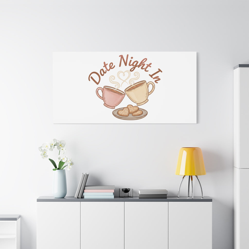 Date Night In Canvas, cozy couple, candlelit snuggle wall art