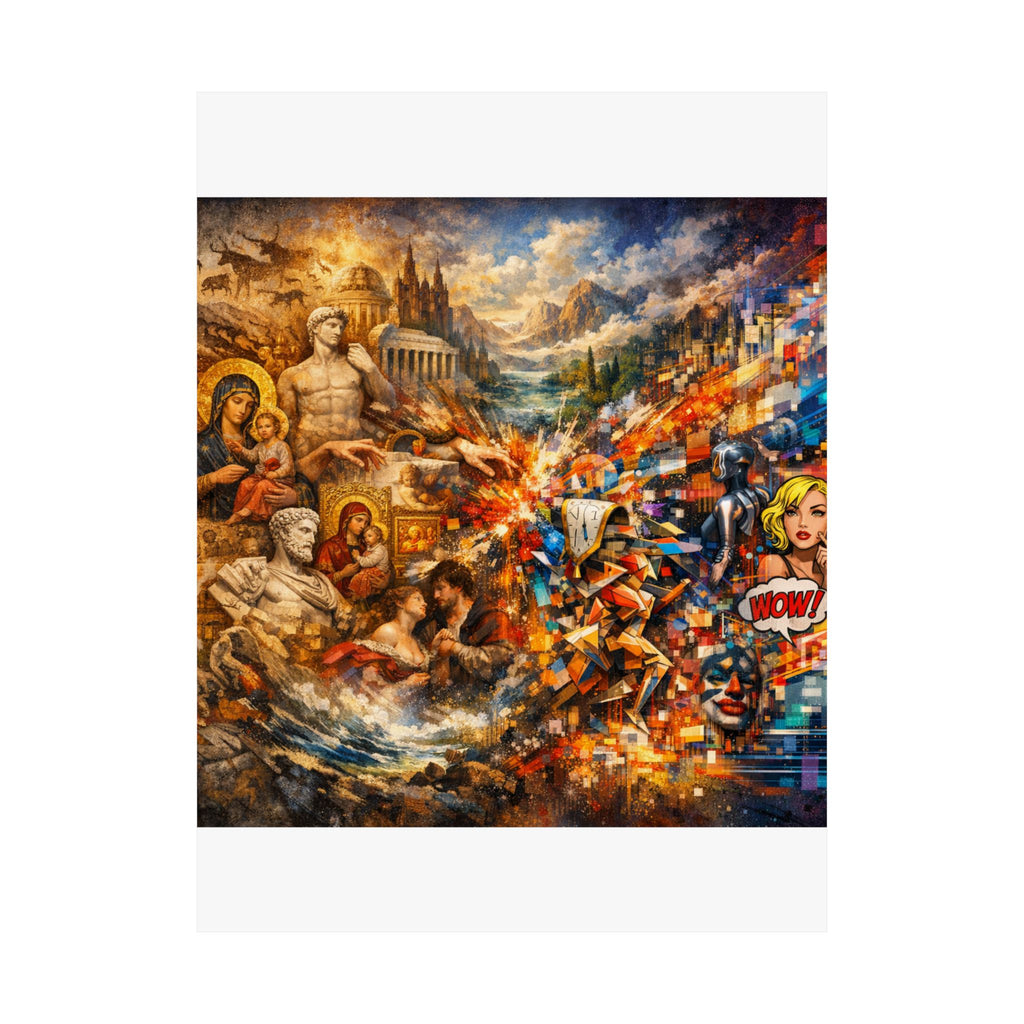 Collage Art Poster — Pop Culture & Classical Montage Matte Vertical Print