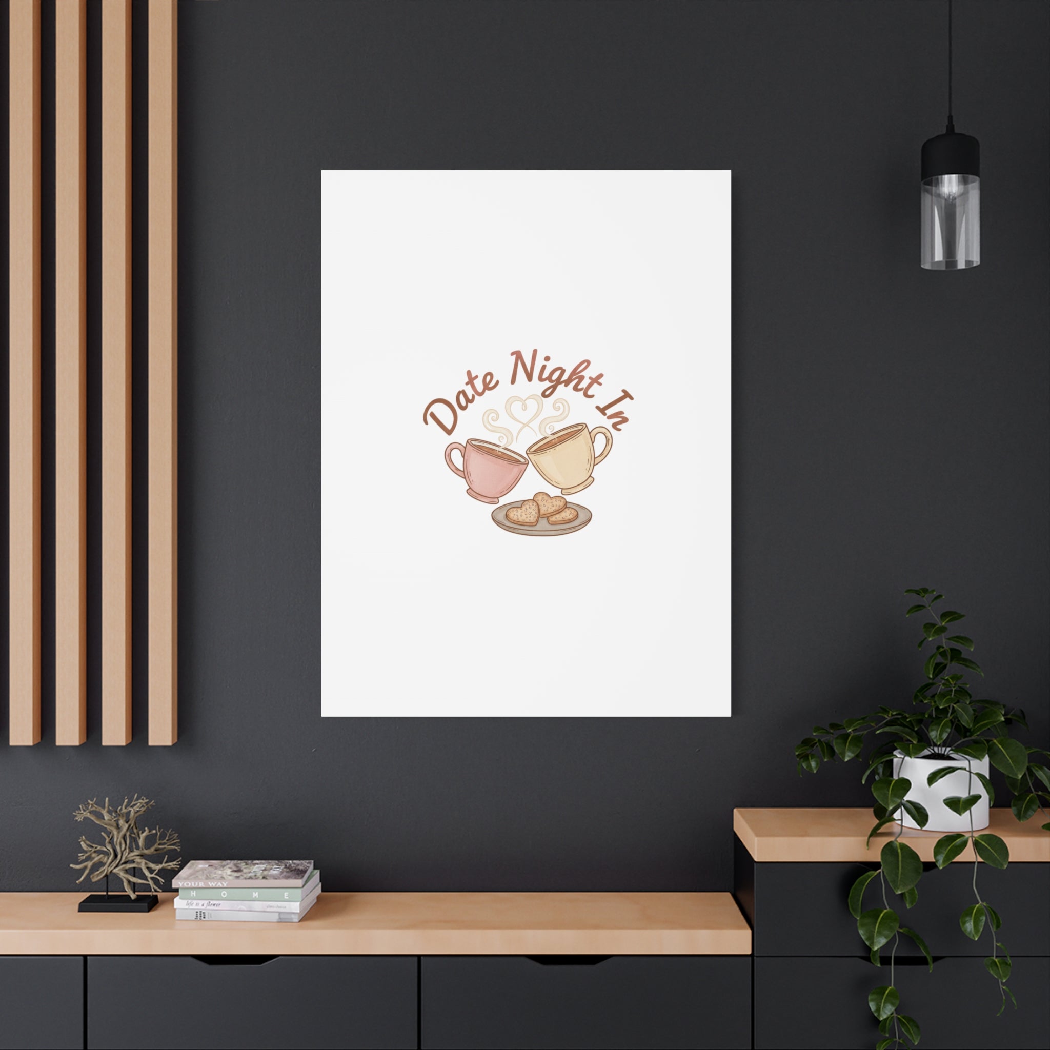 Date Night In Canvas, cozy couple, candlelit snuggle wall art