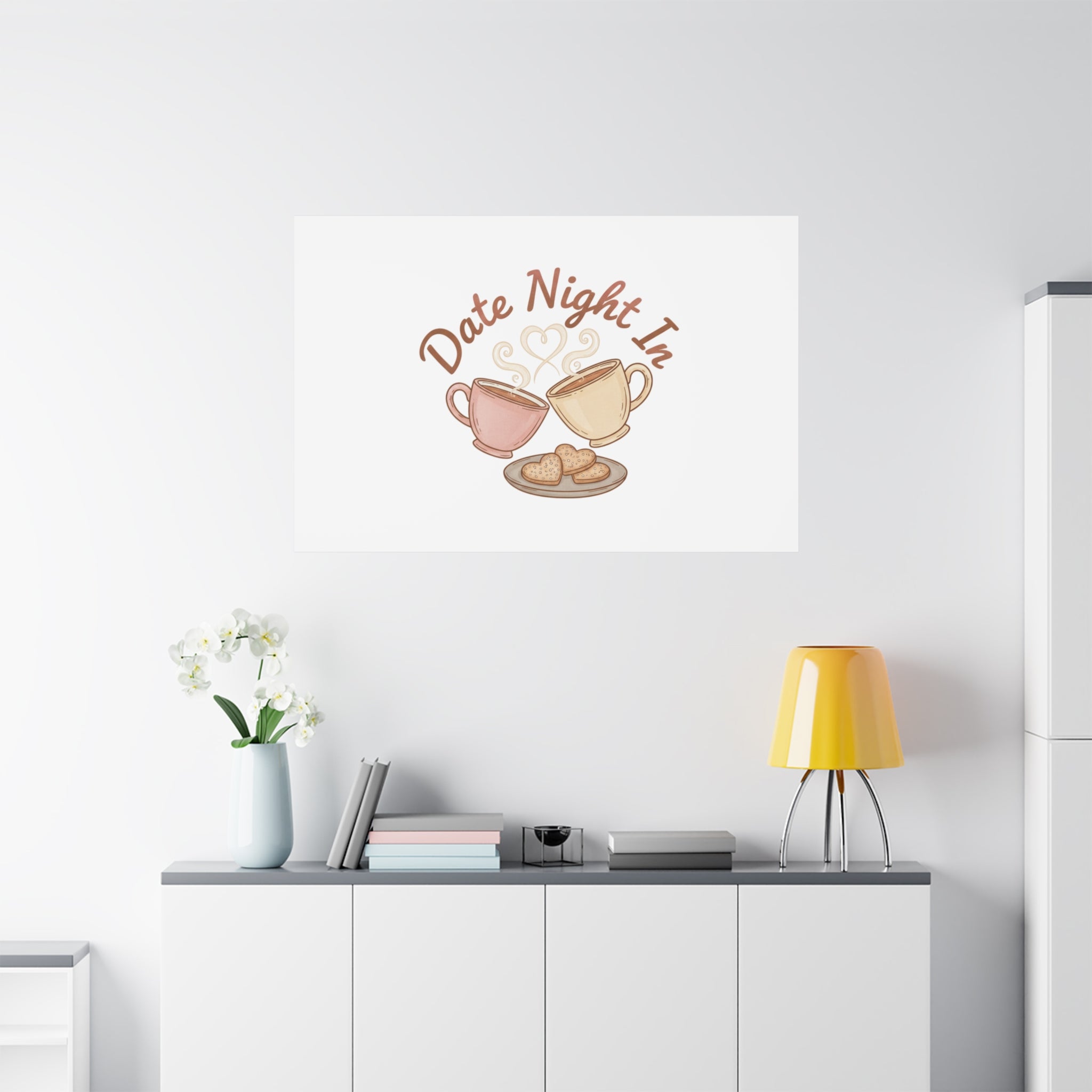 Date Night In Canvas, cozy couple, candlelit snuggle wall art