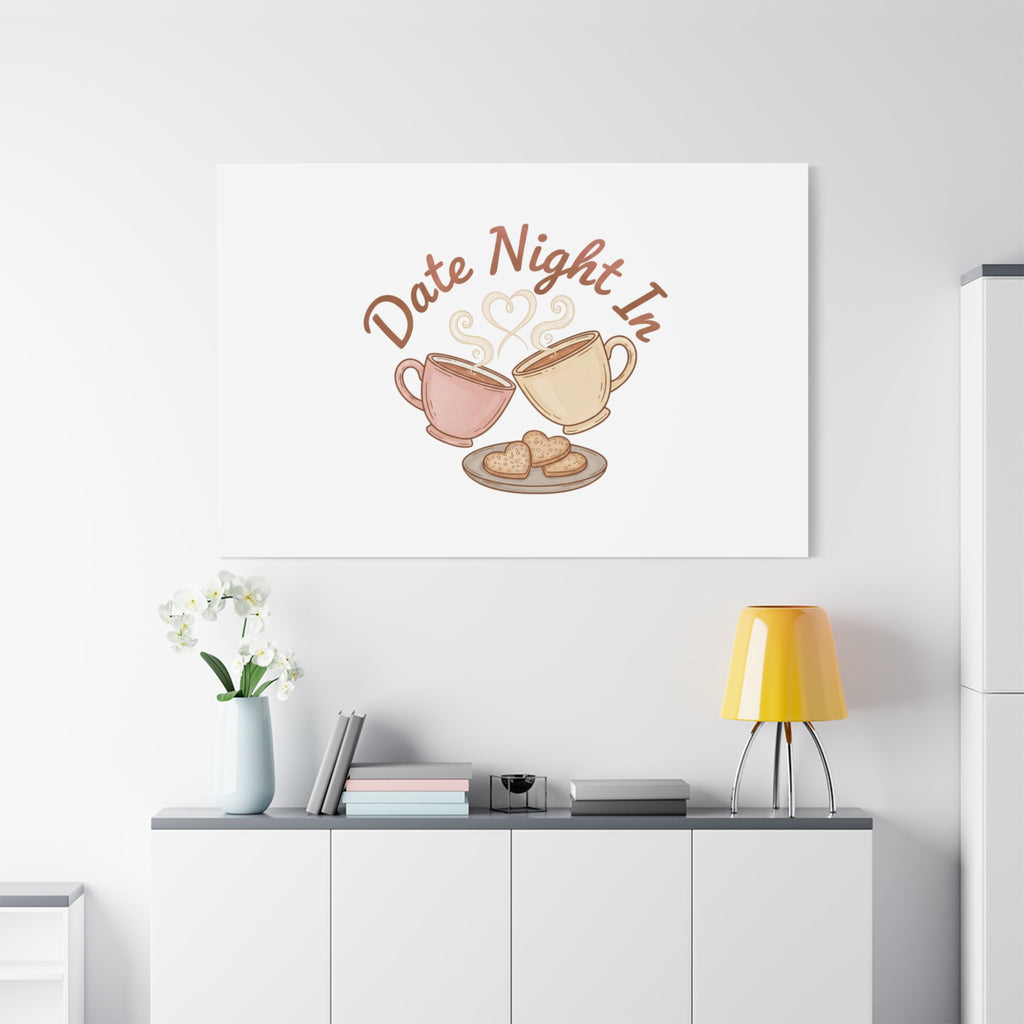 Date Night In Canvas, cozy couple, candlelit snuggle wall art
