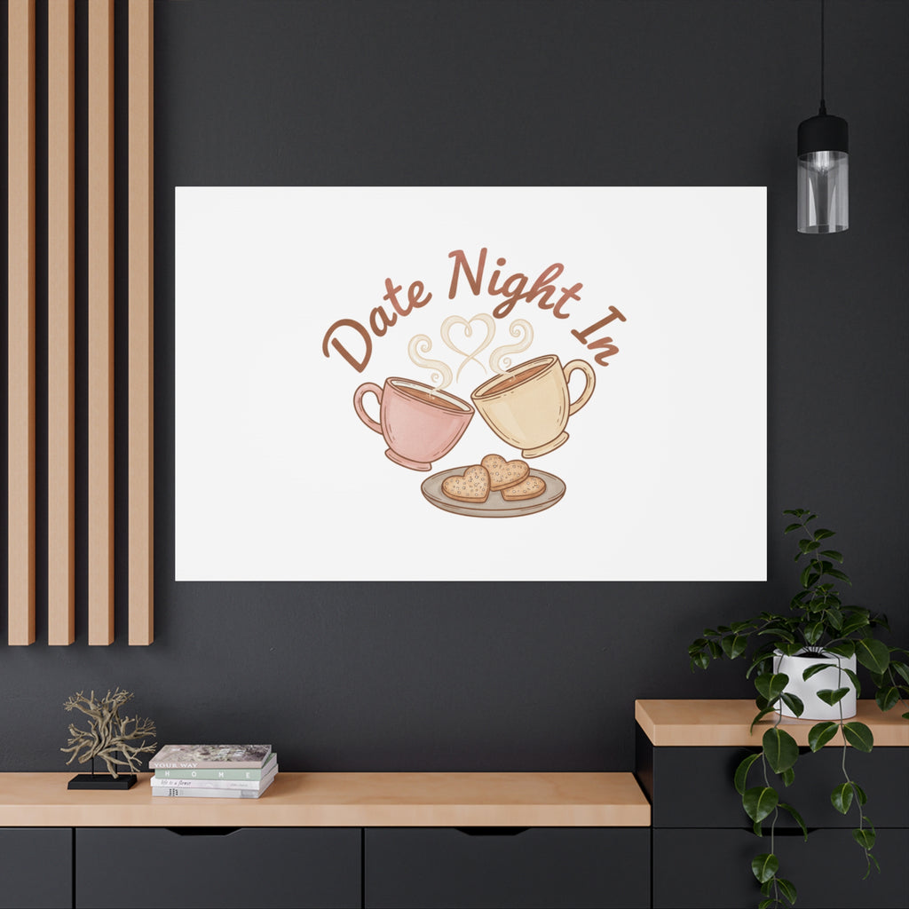 Date Night In Canvas, cozy couple, candlelit snuggle wall art