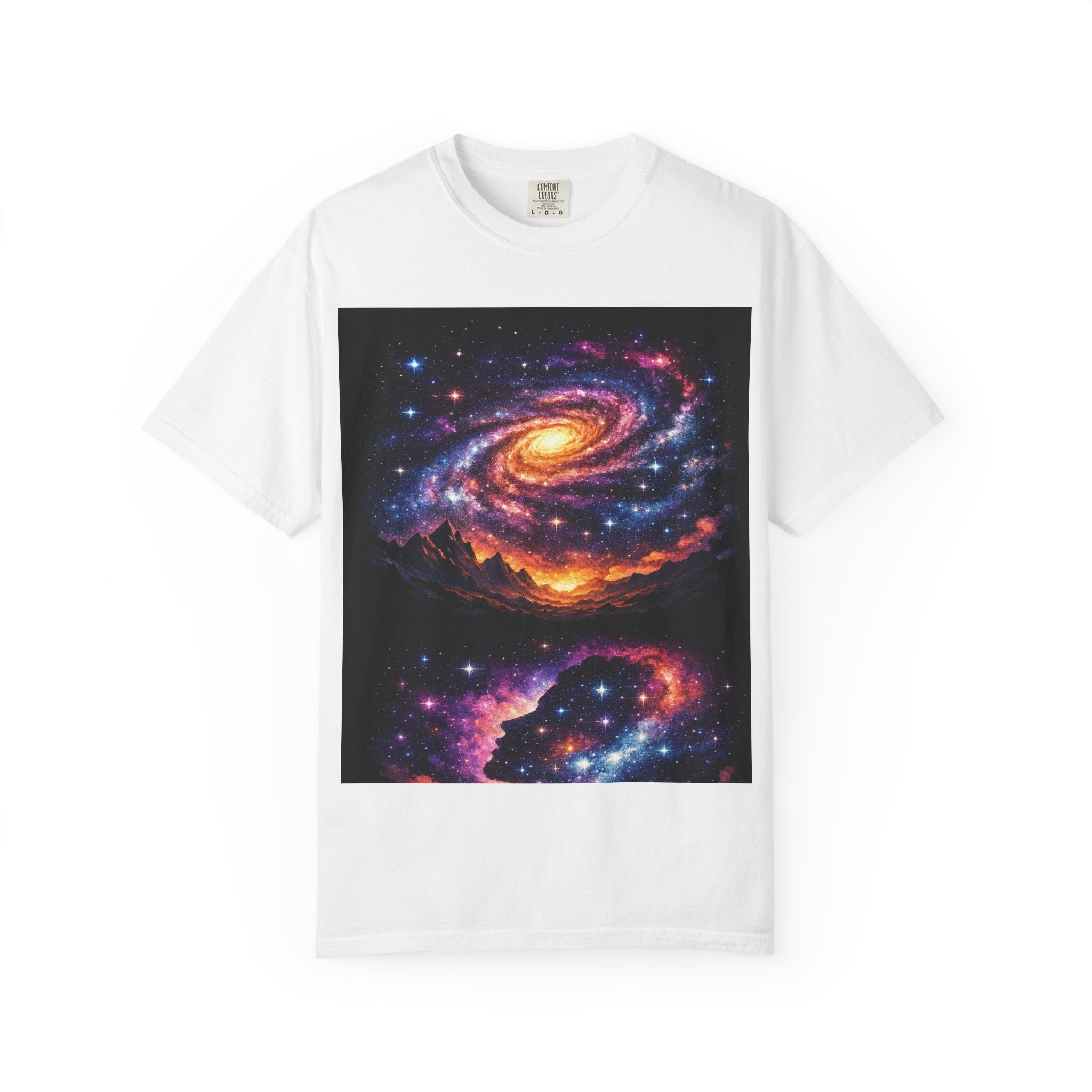 Cosmic Spiral Galaxy Over Mountain Silhouettes