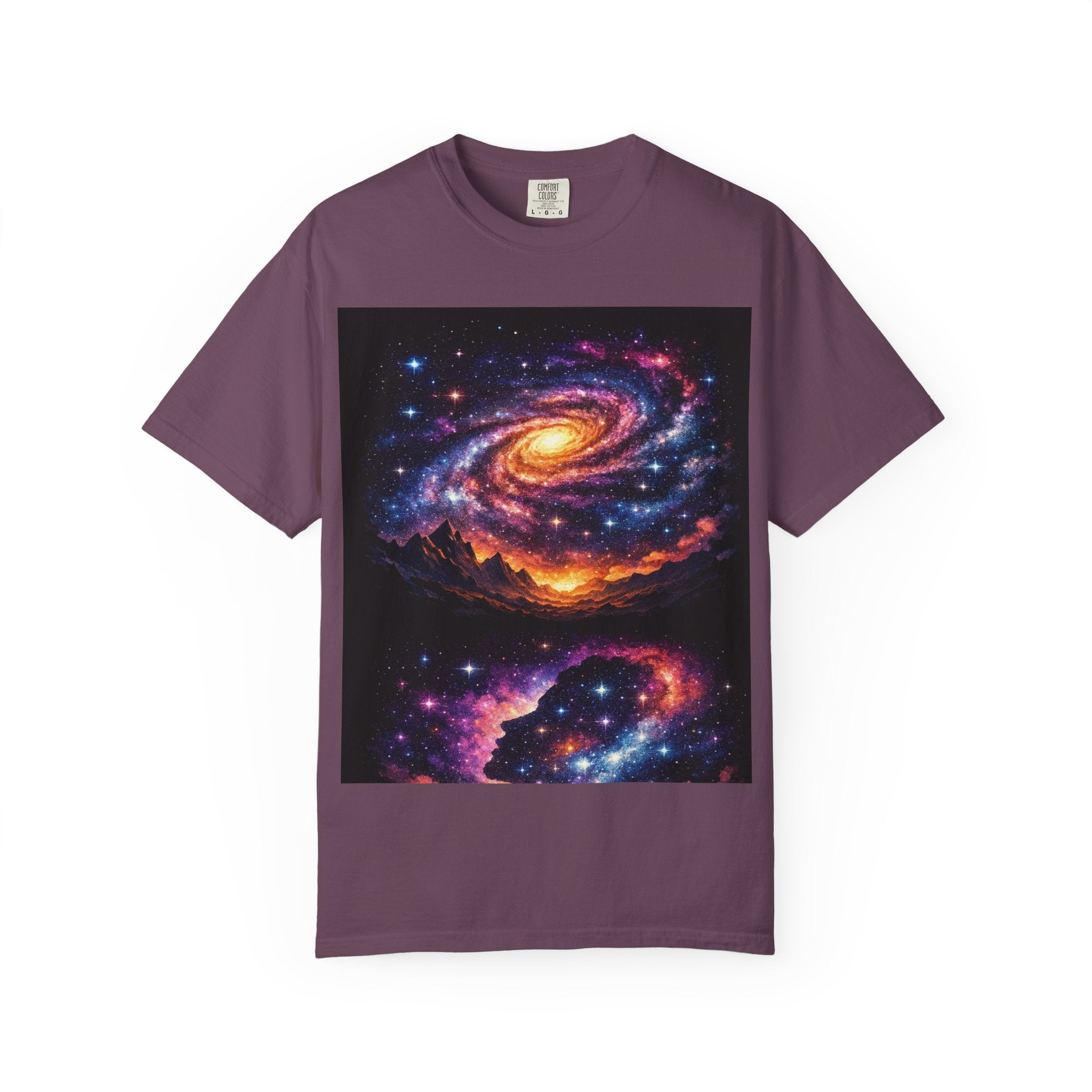 Cosmic Spiral Galaxy Over Mountain Silhouettes