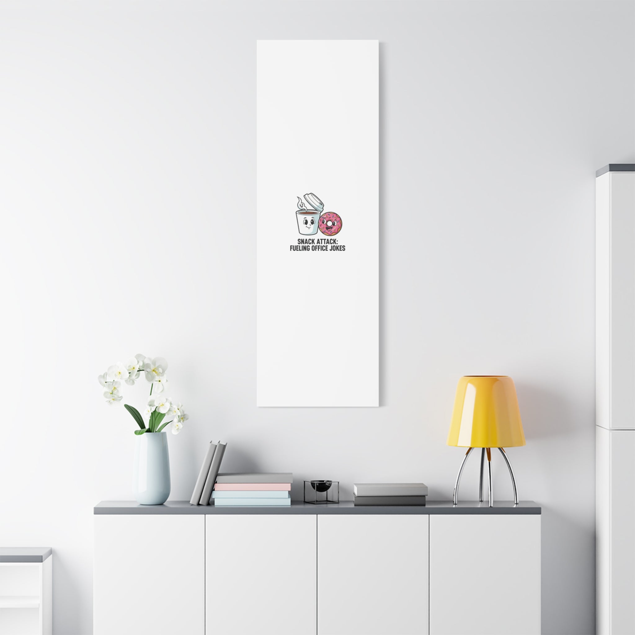 Snack Attack: Fueling Office Jokes Canvas | office humor, coffee fuel