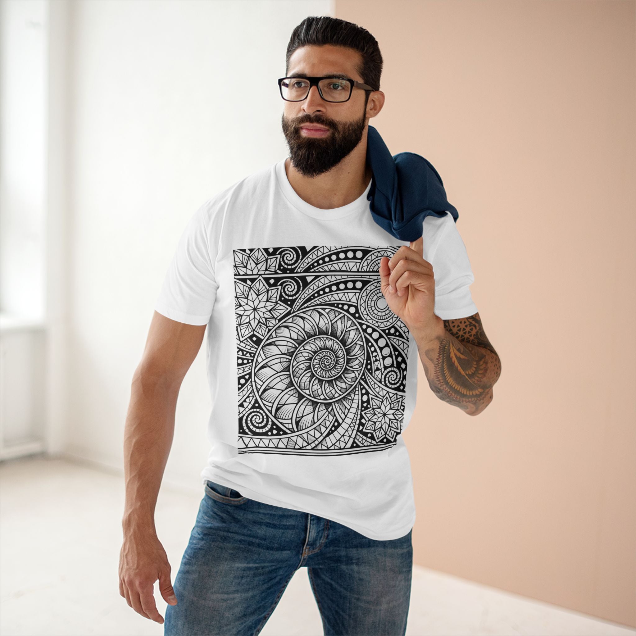Spiral Mandala Tee — Intricate Black & White Zentangle T-Shirt