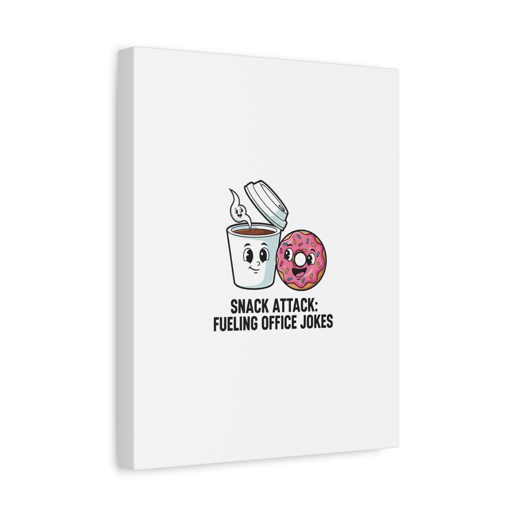Snack Attack: Fueling Office Jokes Canvas | office humor, coffee fuel