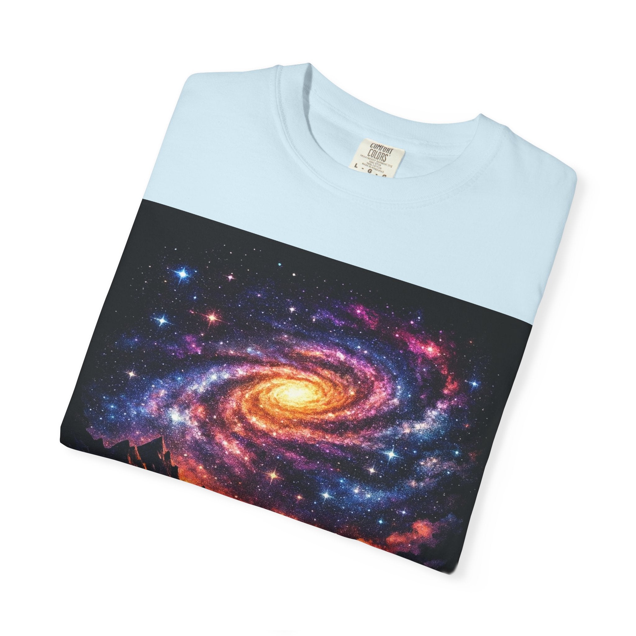 Cosmic Spiral Galaxy Over Mountain Silhouettes