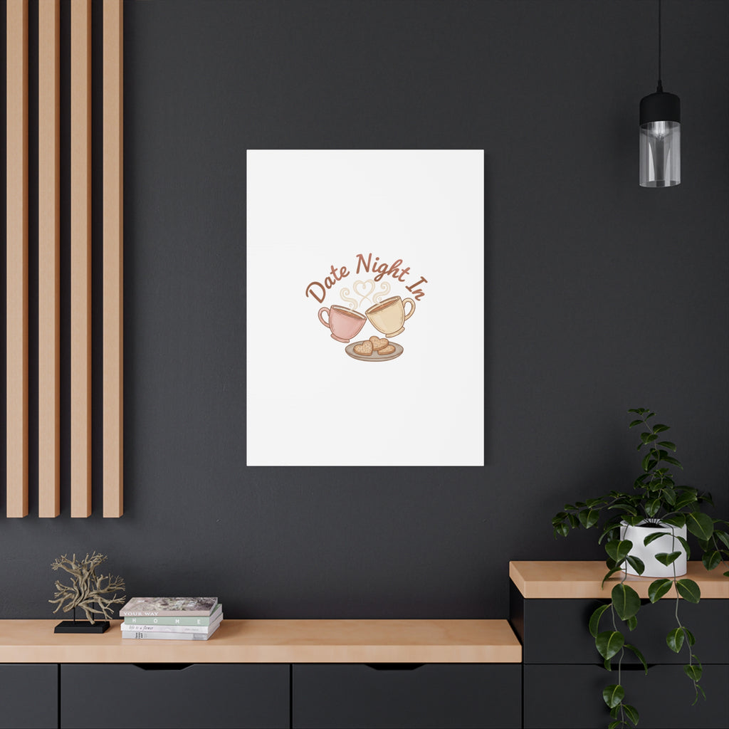Date Night In Canvas, cozy couple, candlelit snuggle wall art