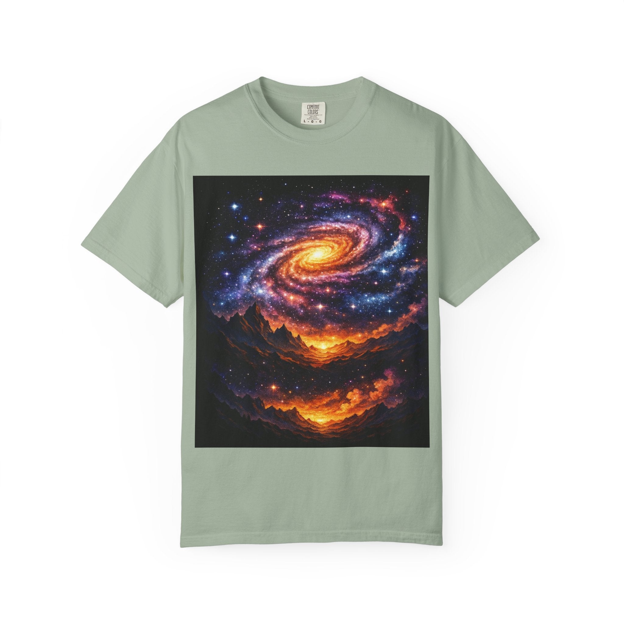 Spiral Galaxy Over Alien Mountains