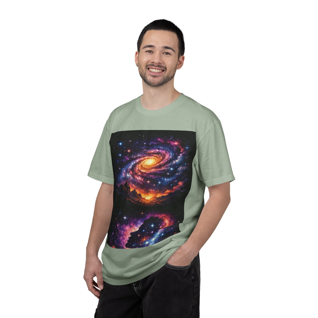 Cosmic Spiral Galaxy Over Mountain Silhouettes