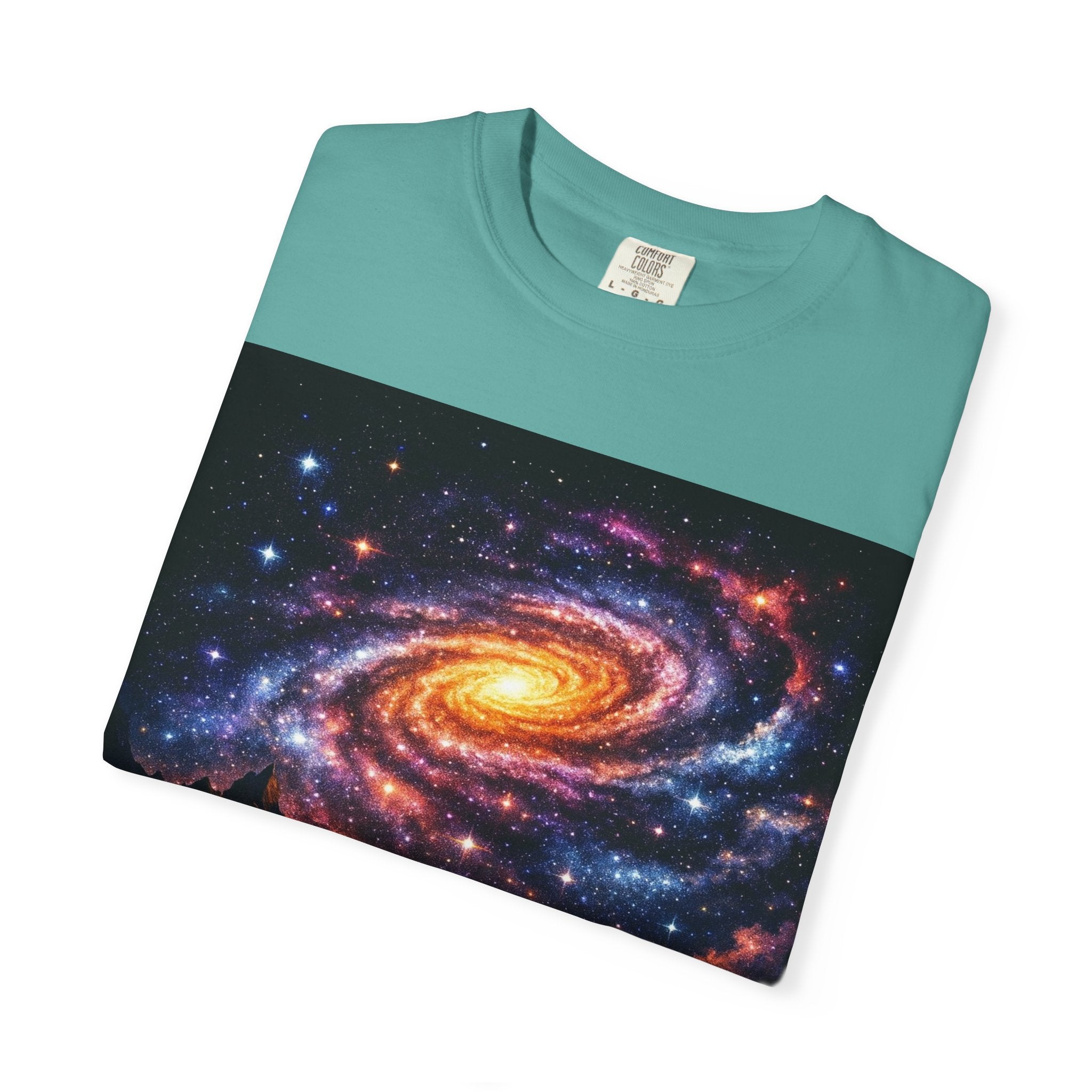 Spiral Galaxy Over Alien Mountains