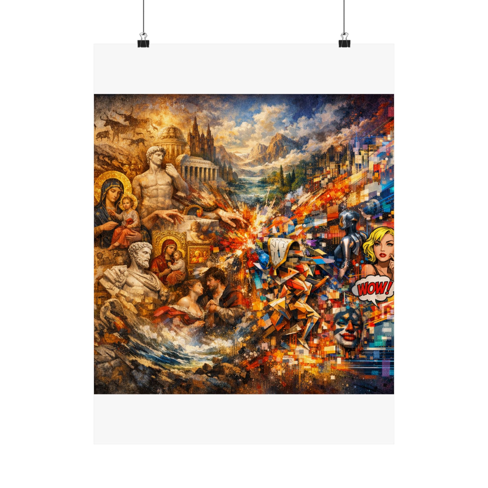 Collage Art Poster — Pop Culture & Classical Montage Matte Vertical Print