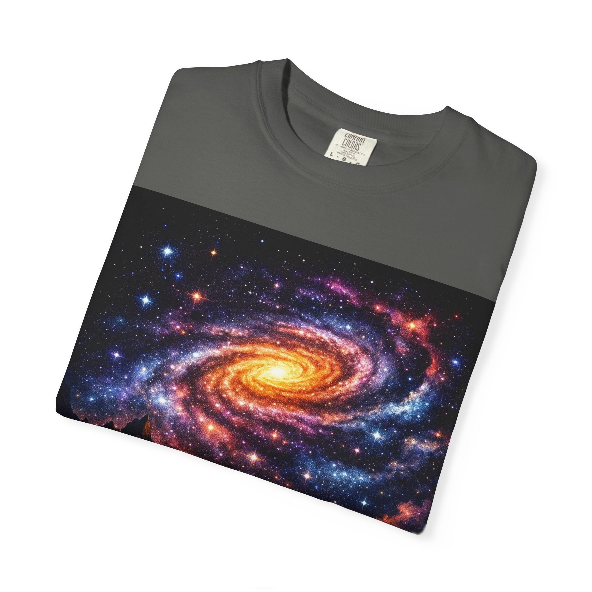 Spiral Galaxy Over Alien Mountains