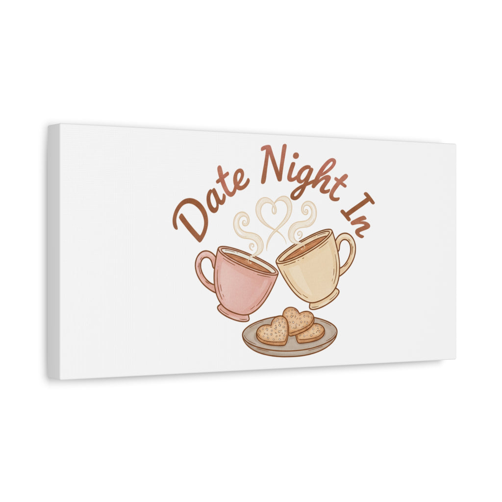 Date Night In Canvas, cozy couple, candlelit snuggle wall art