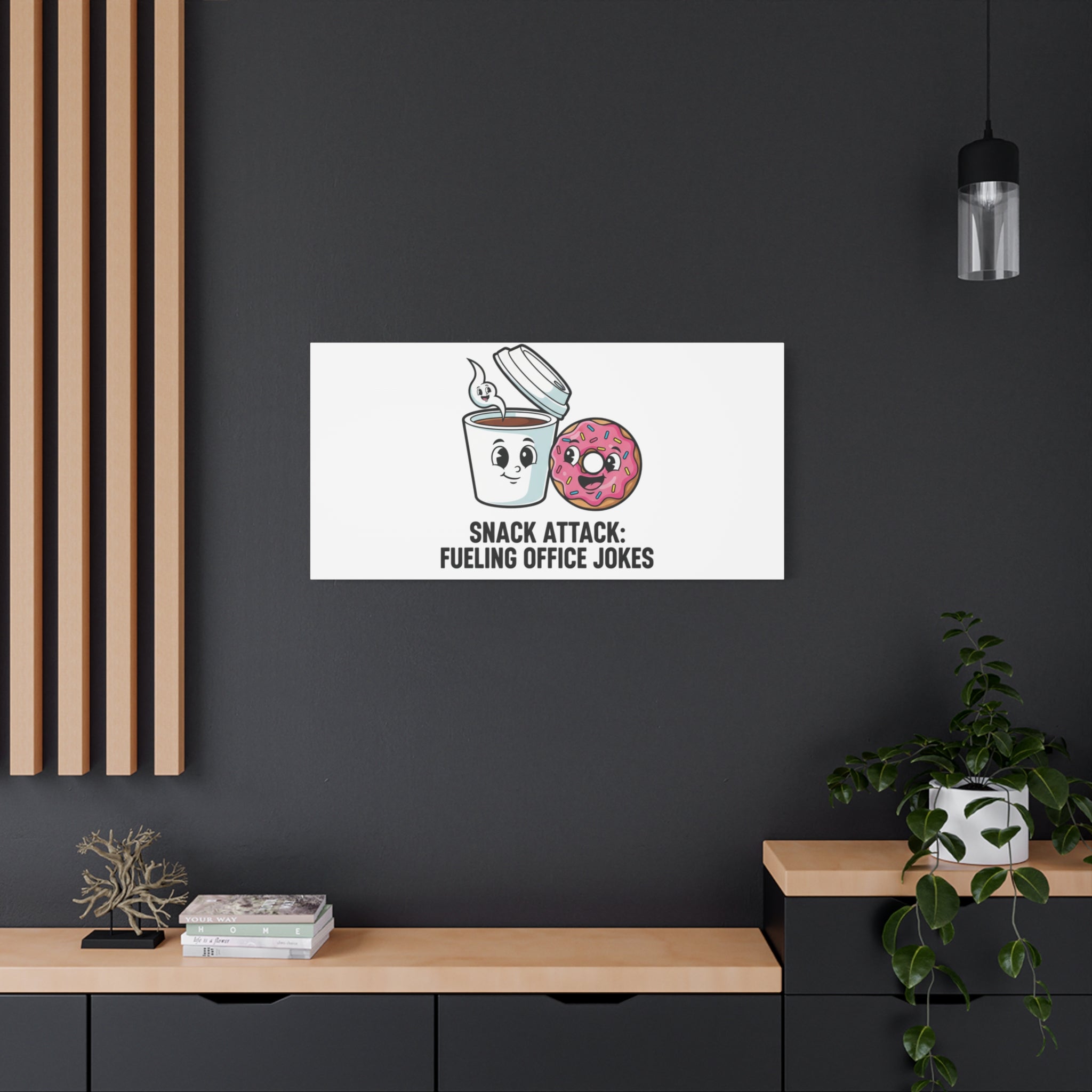 Snack Attack: Fueling Office Jokes Canvas | office humor, coffee fuel