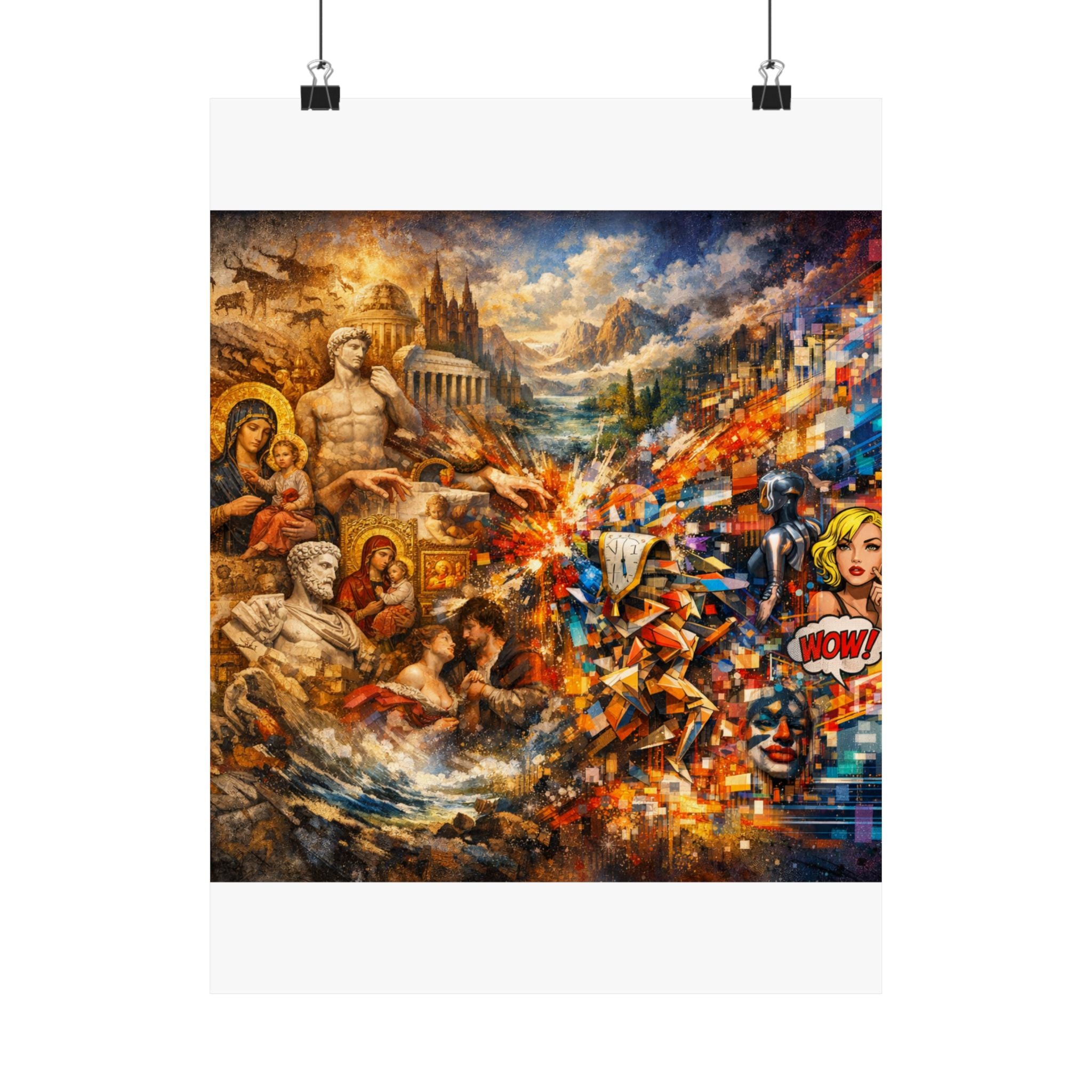 Collage Art Poster — Pop Culture & Classical Montage Matte Vertical Print