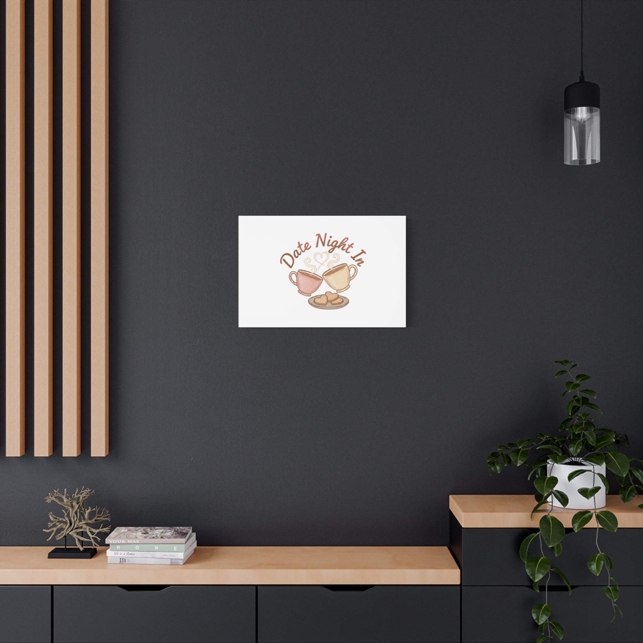Date Night In Canvas, cozy couple, candlelit snuggle wall art