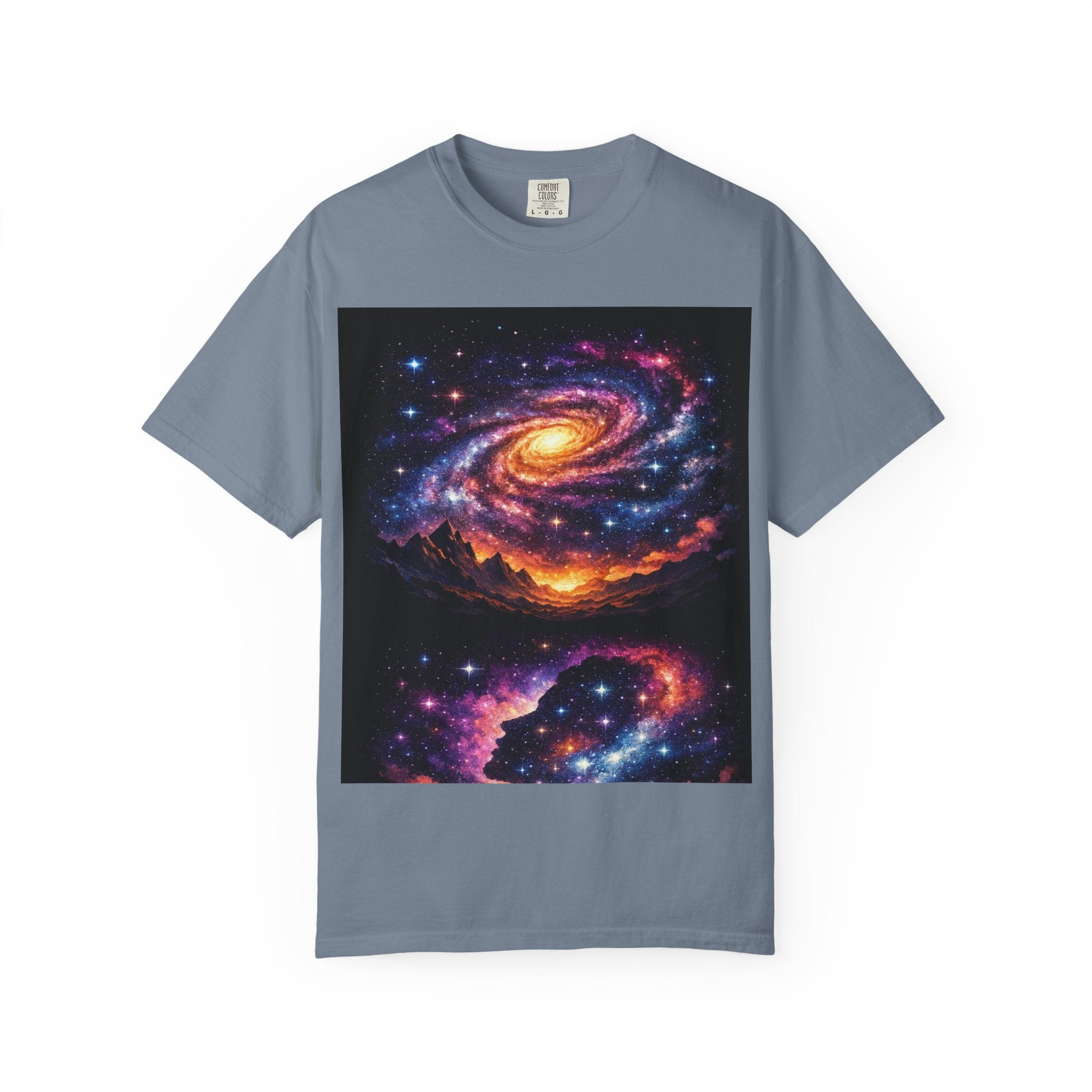 Cosmic Spiral Galaxy Over Mountain Silhouettes