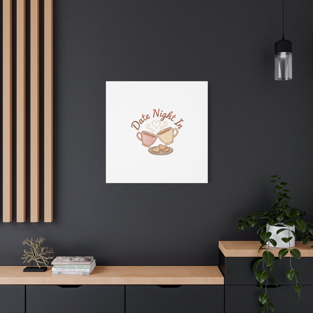Date Night In Canvas, cozy couple, candlelit snuggle wall art