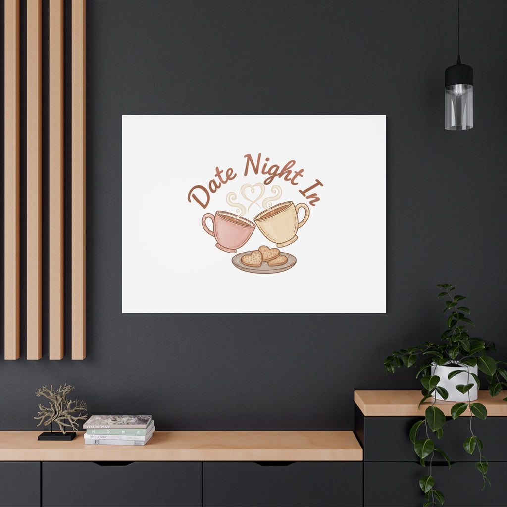 Date Night In Canvas, cozy couple, candlelit snuggle wall art