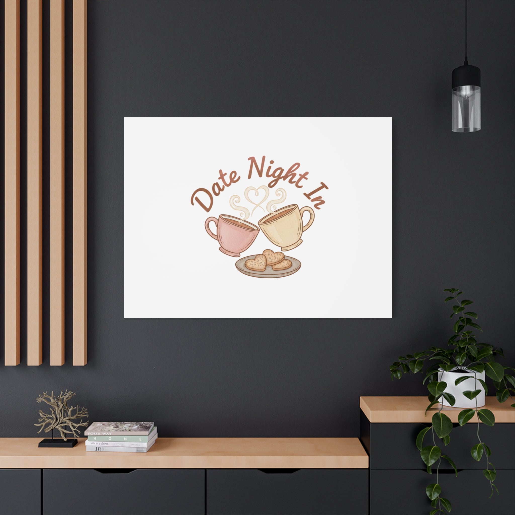 Date Night In Canvas, cozy couple, candlelit snuggle wall art