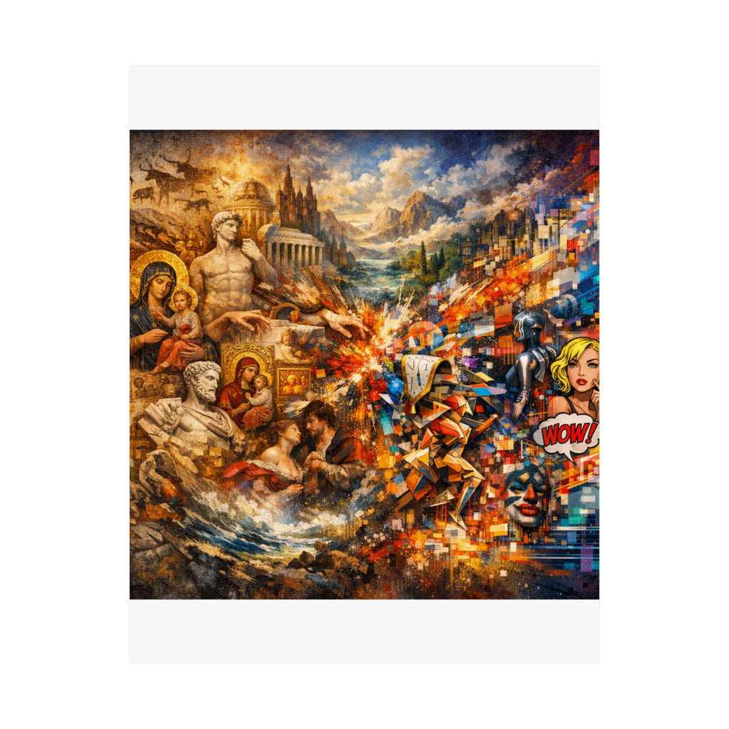 Collage Art Poster — Pop Culture & Classical Montage Matte Vertical Print