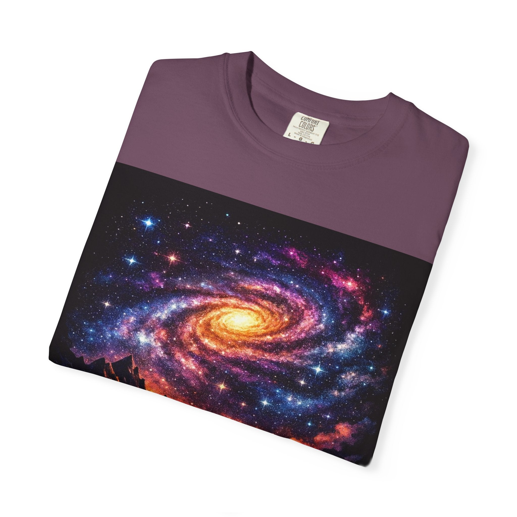 Cosmic Spiral Galaxy Over Mountain Silhouettes