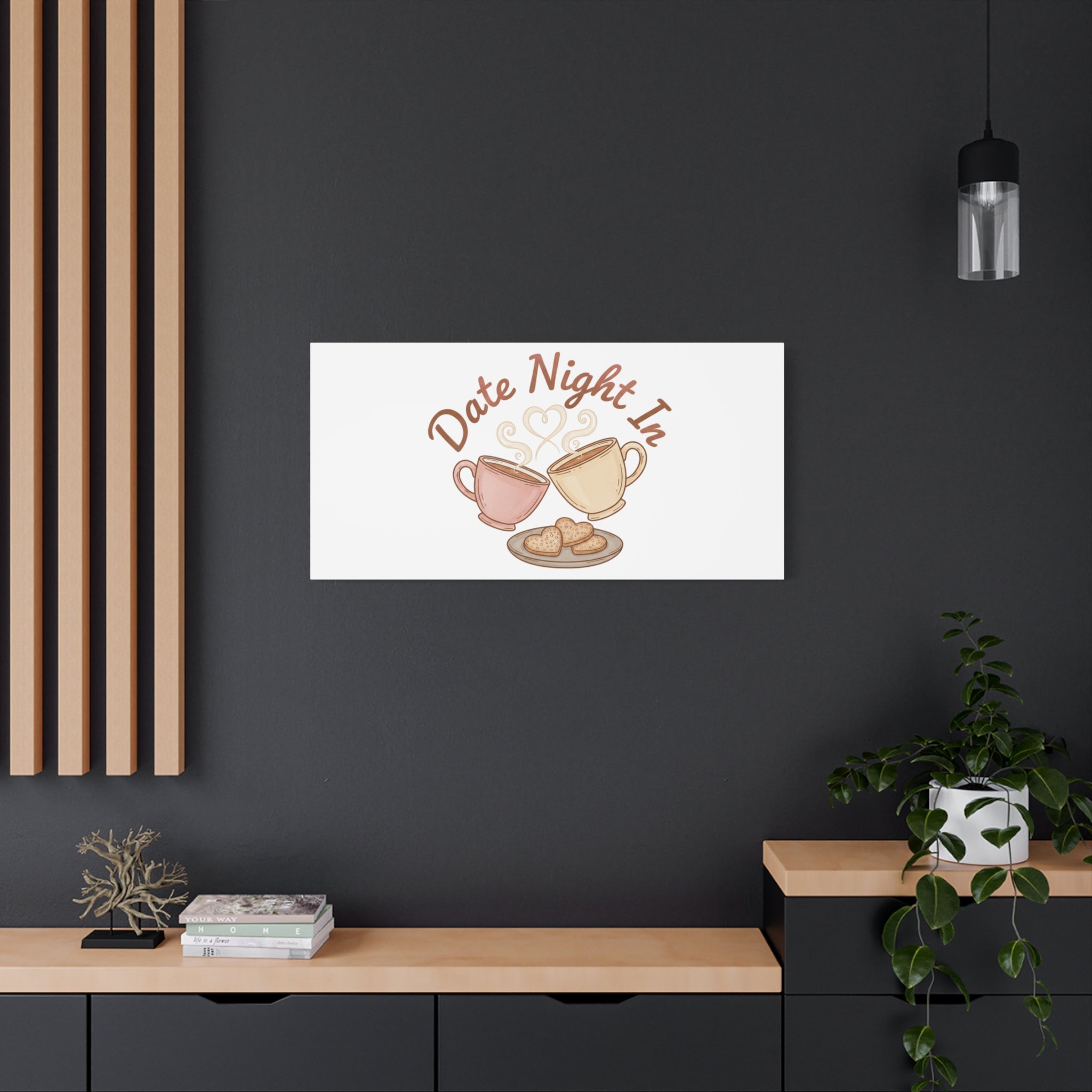 Date Night In Canvas, cozy couple, candlelit snuggle wall art