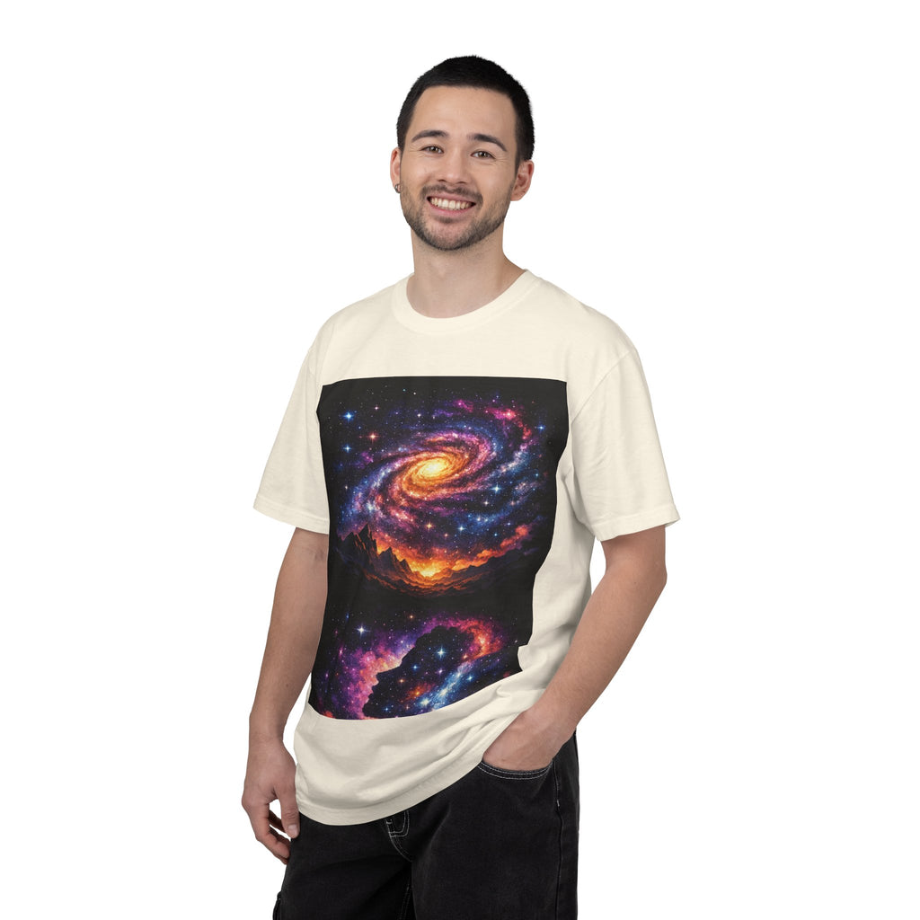 Cosmic Spiral Galaxy Over Mountain Silhouettes