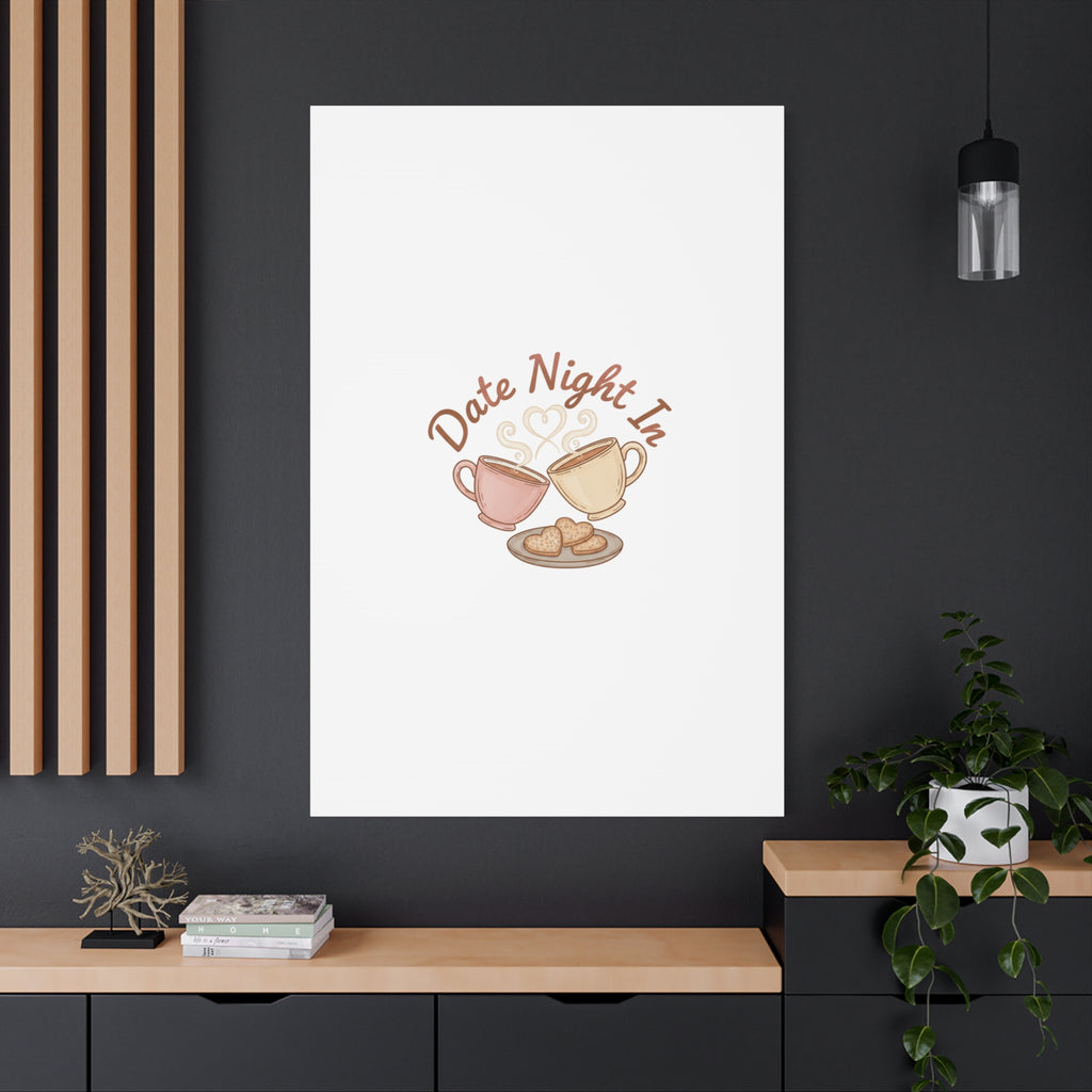 Date Night In Canvas, cozy couple, candlelit snuggle wall art