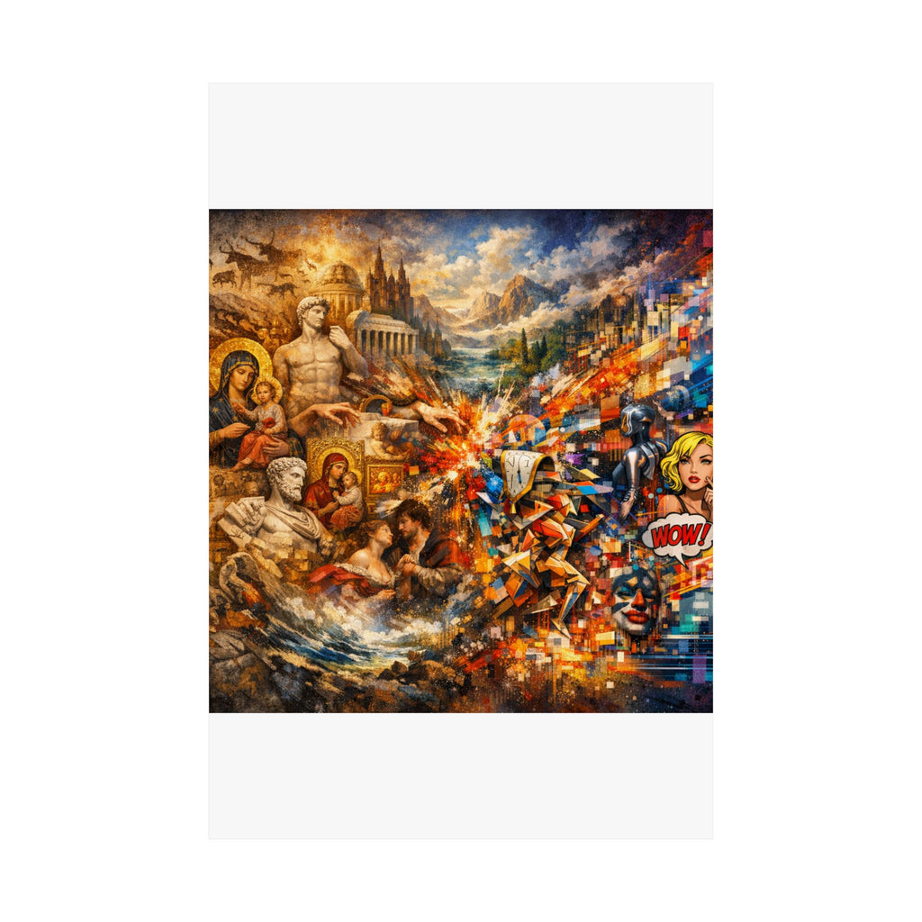 Collage Art Poster — Pop Culture & Classical Montage Matte Vertical Print