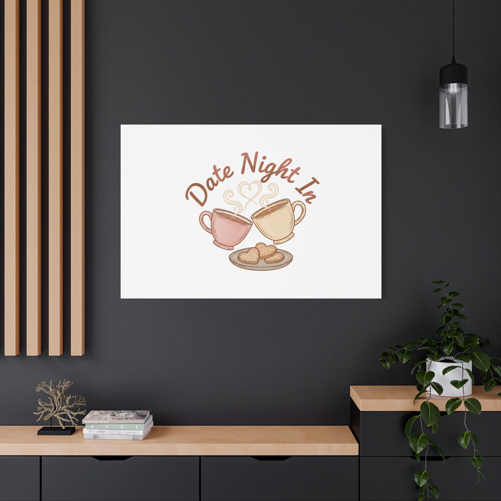 Date Night In Canvas, cozy couple, candlelit snuggle wall art