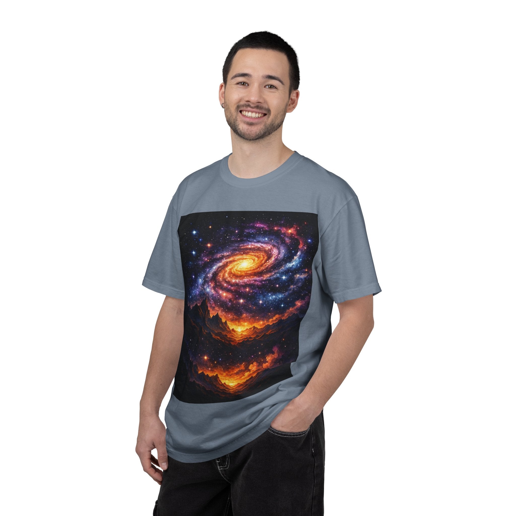 Spiral Galaxy Over Alien Mountains