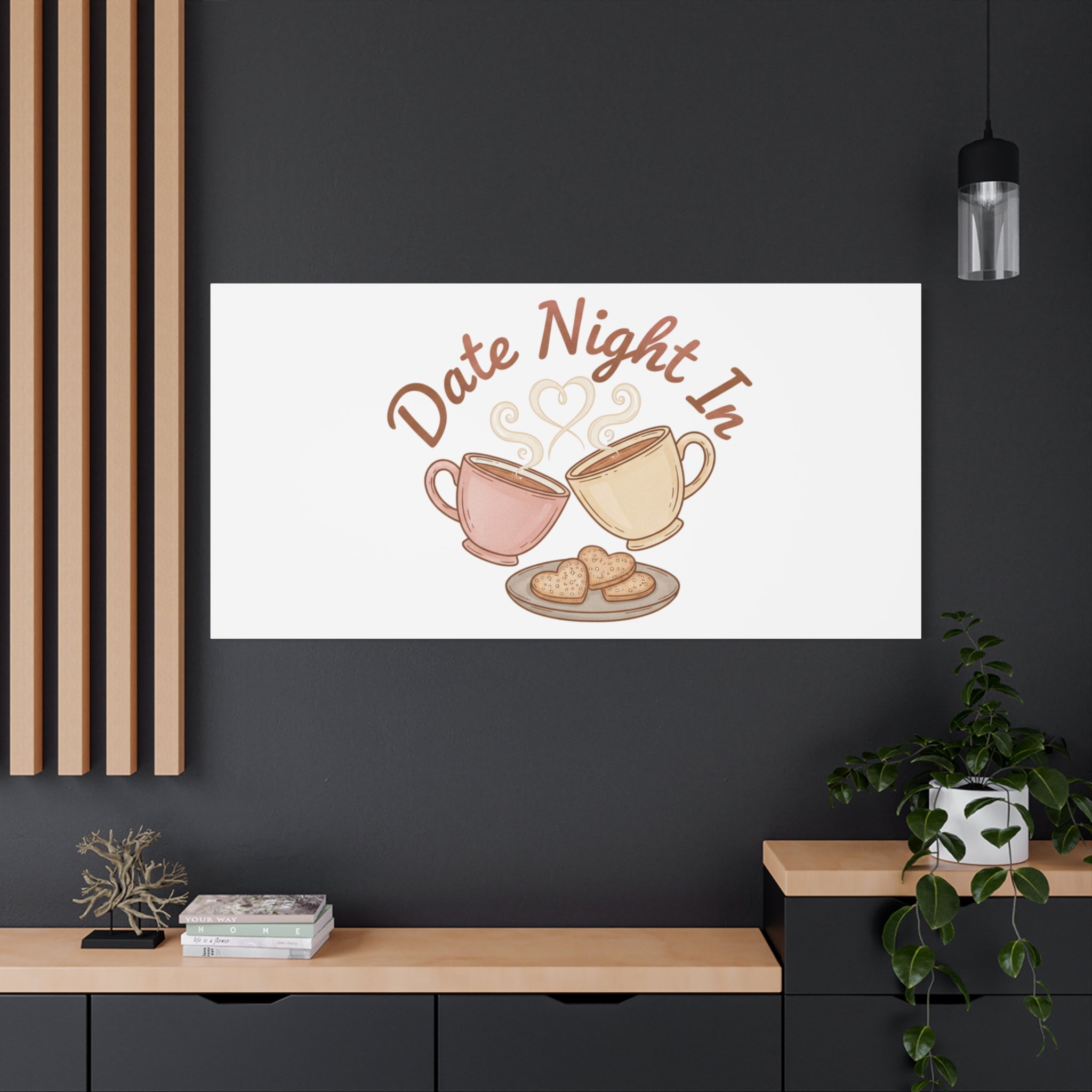 Date Night In Canvas, cozy couple, candlelit snuggle wall art