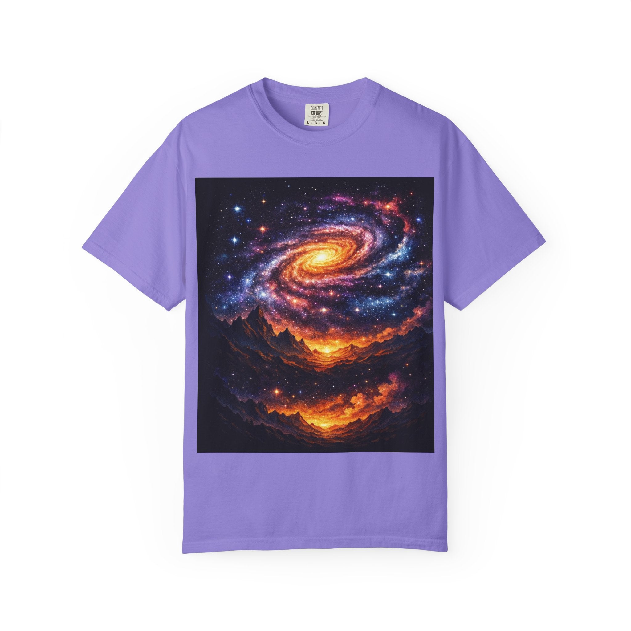 Spiral Galaxy Over Alien Mountains