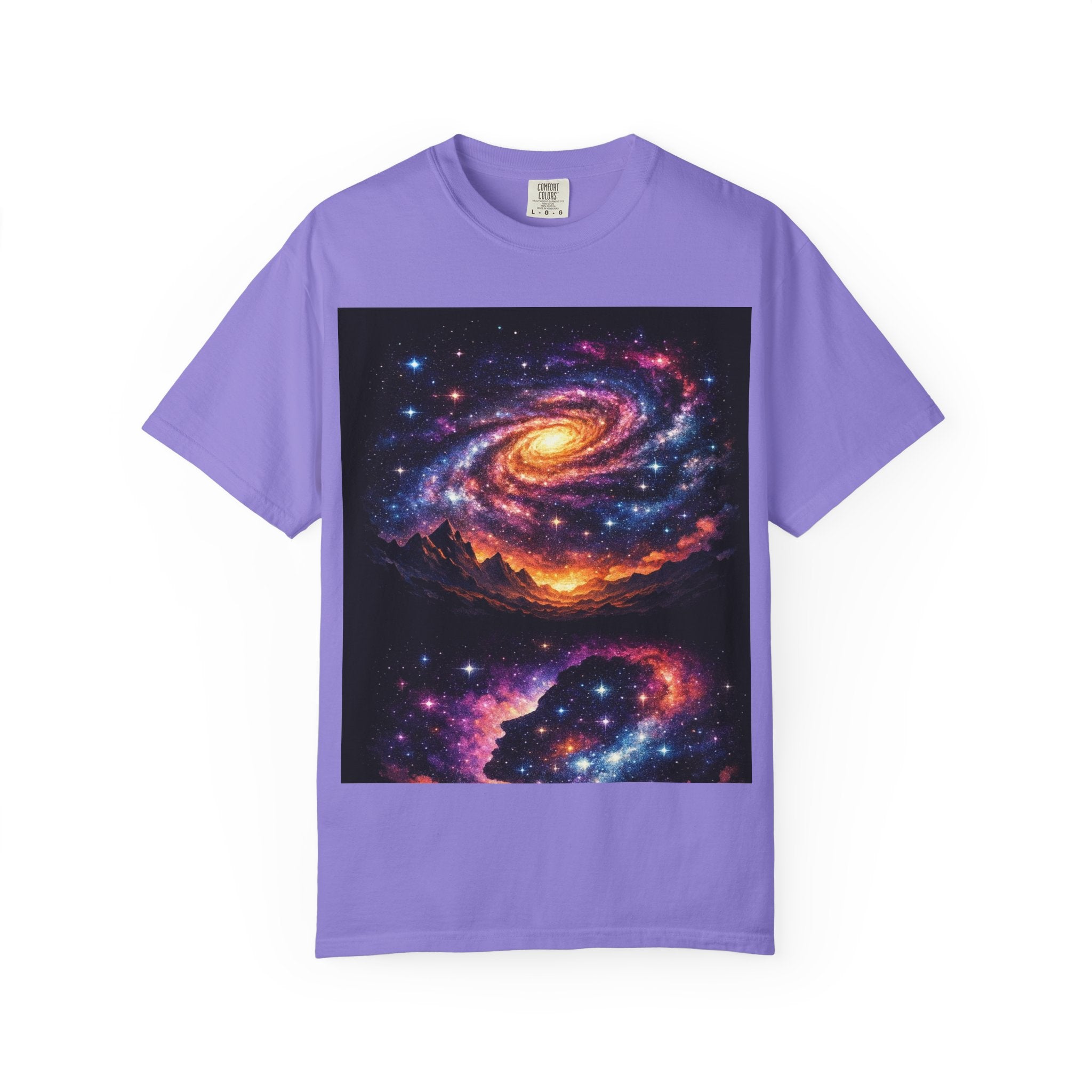 Cosmic Spiral Galaxy Over Mountain Silhouettes