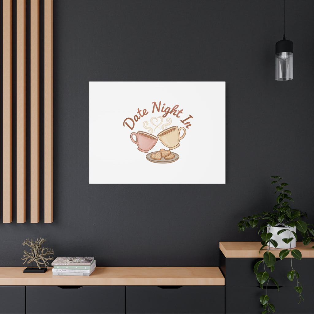 Date Night In Canvas, cozy couple, candlelit snuggle wall art