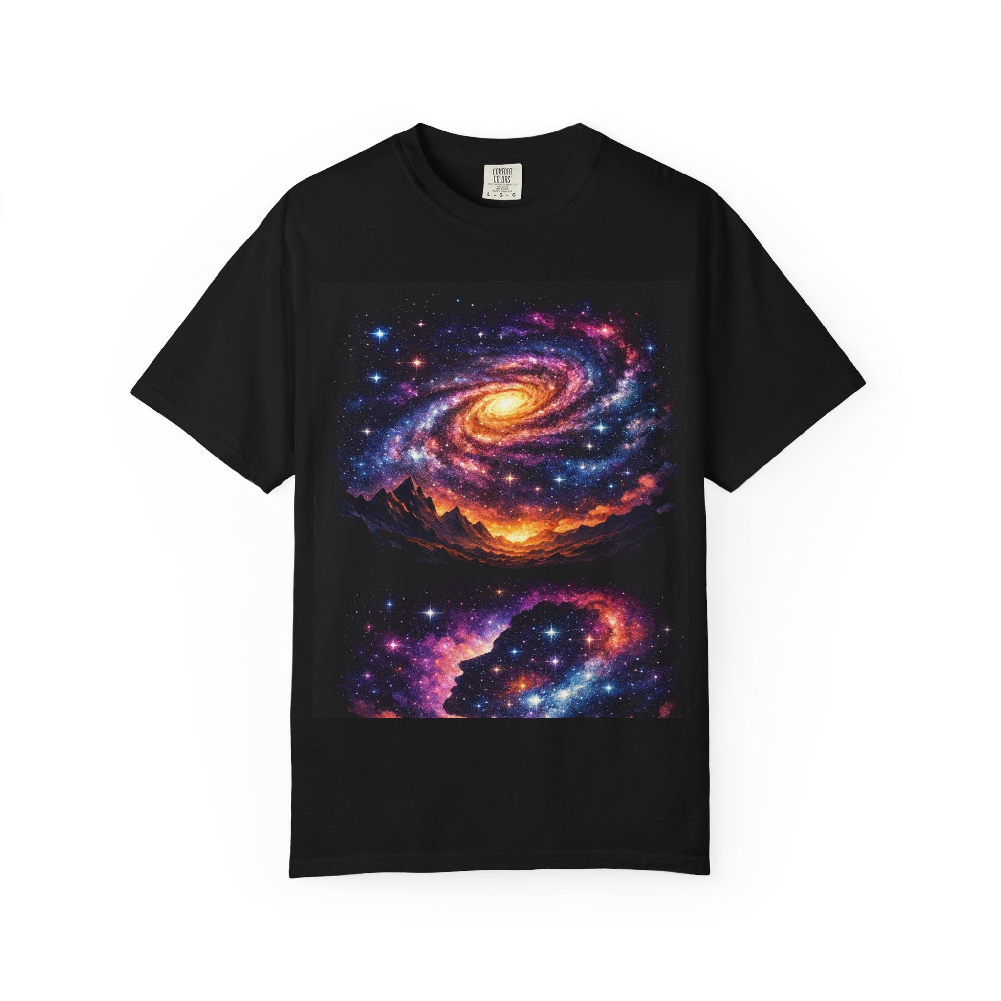 Cosmic Spiral Galaxy Over Mountain Silhouettes