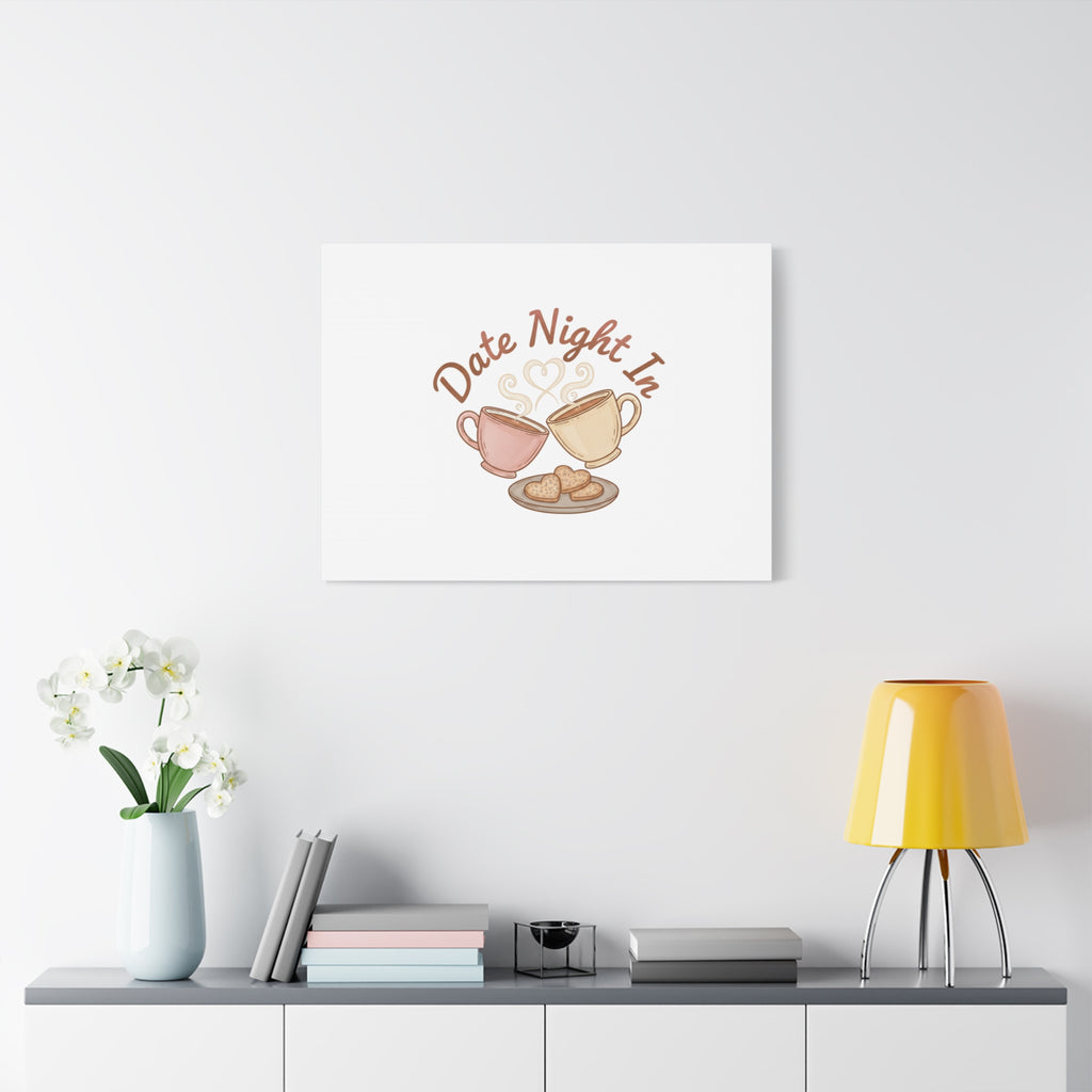 Date Night In Canvas, cozy couple, candlelit snuggle wall art