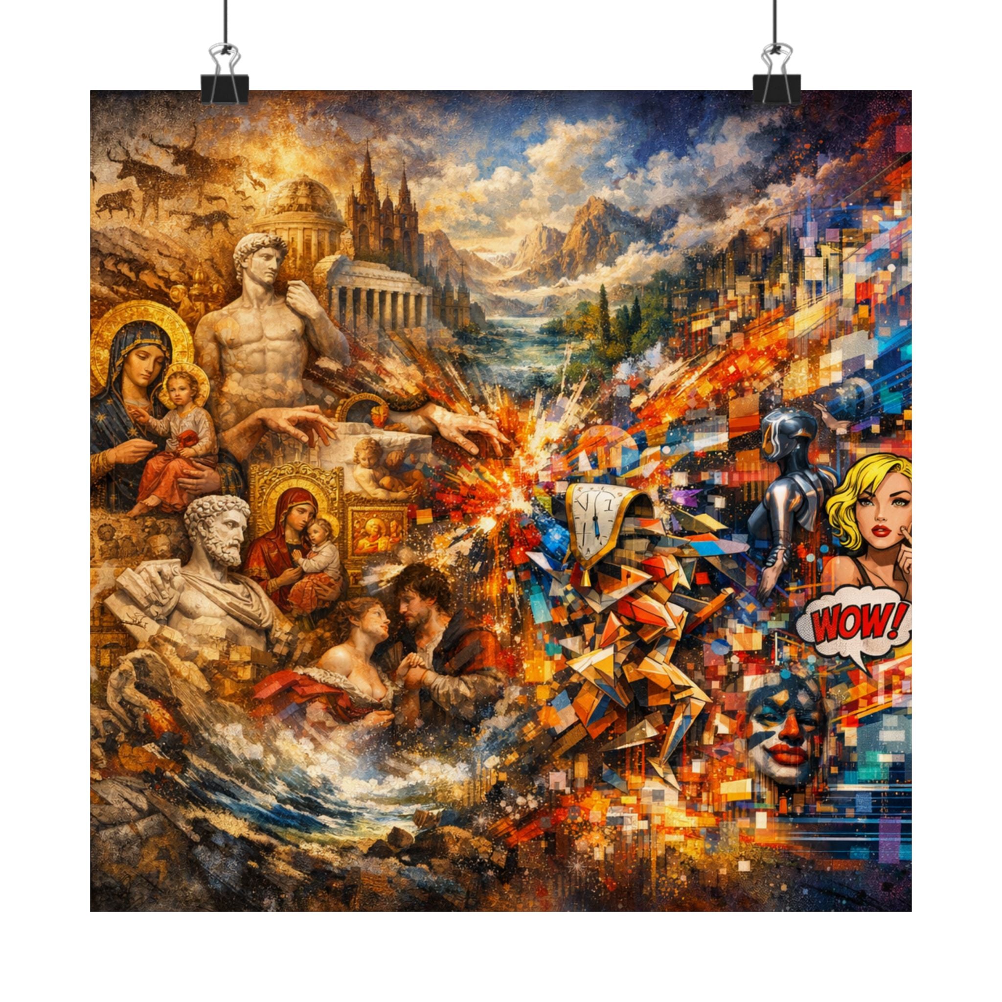 Collage Art Poster — Pop Culture & Classical Montage Matte Vertical Print