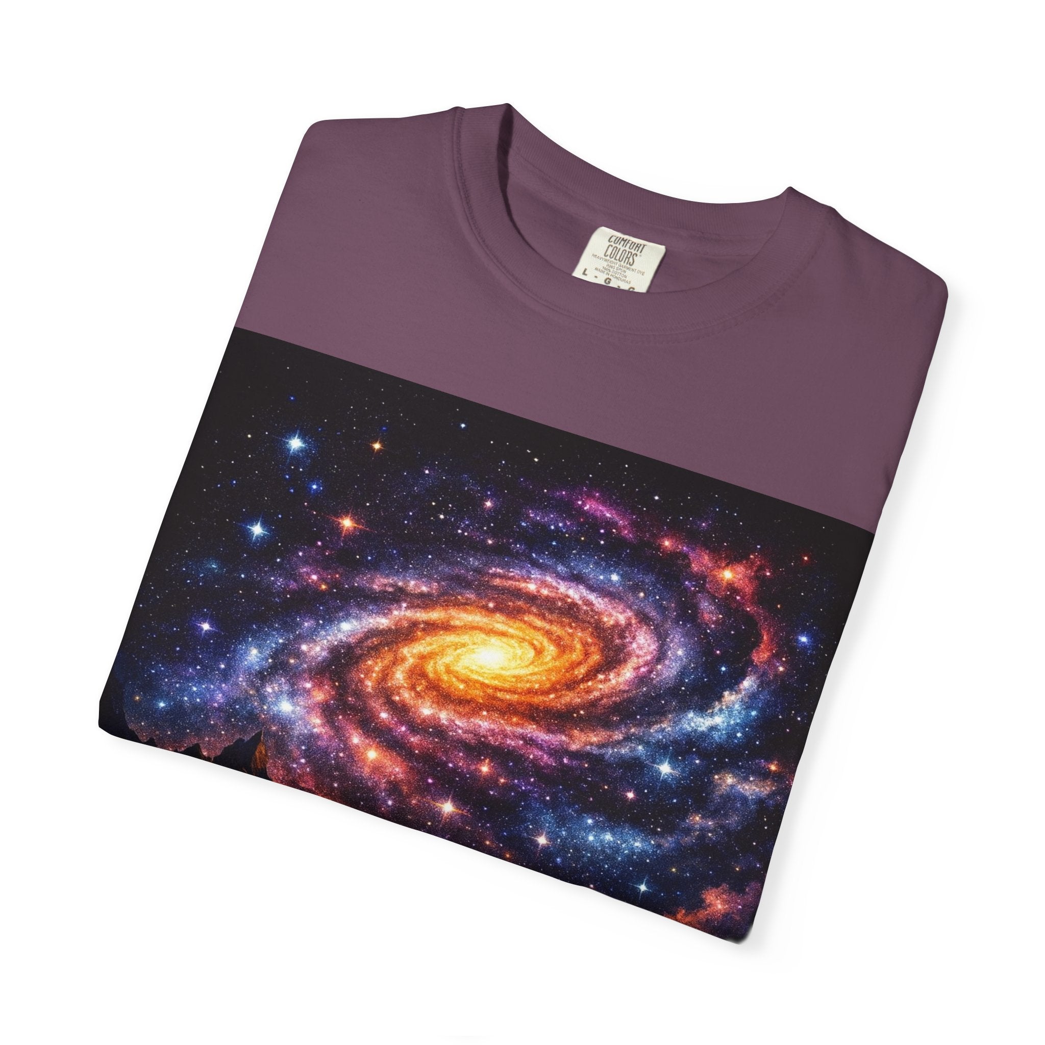 Spiral Galaxy Over Alien Mountains