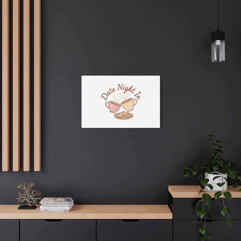Date Night In Canvas, cozy couple, candlelit snuggle wall art