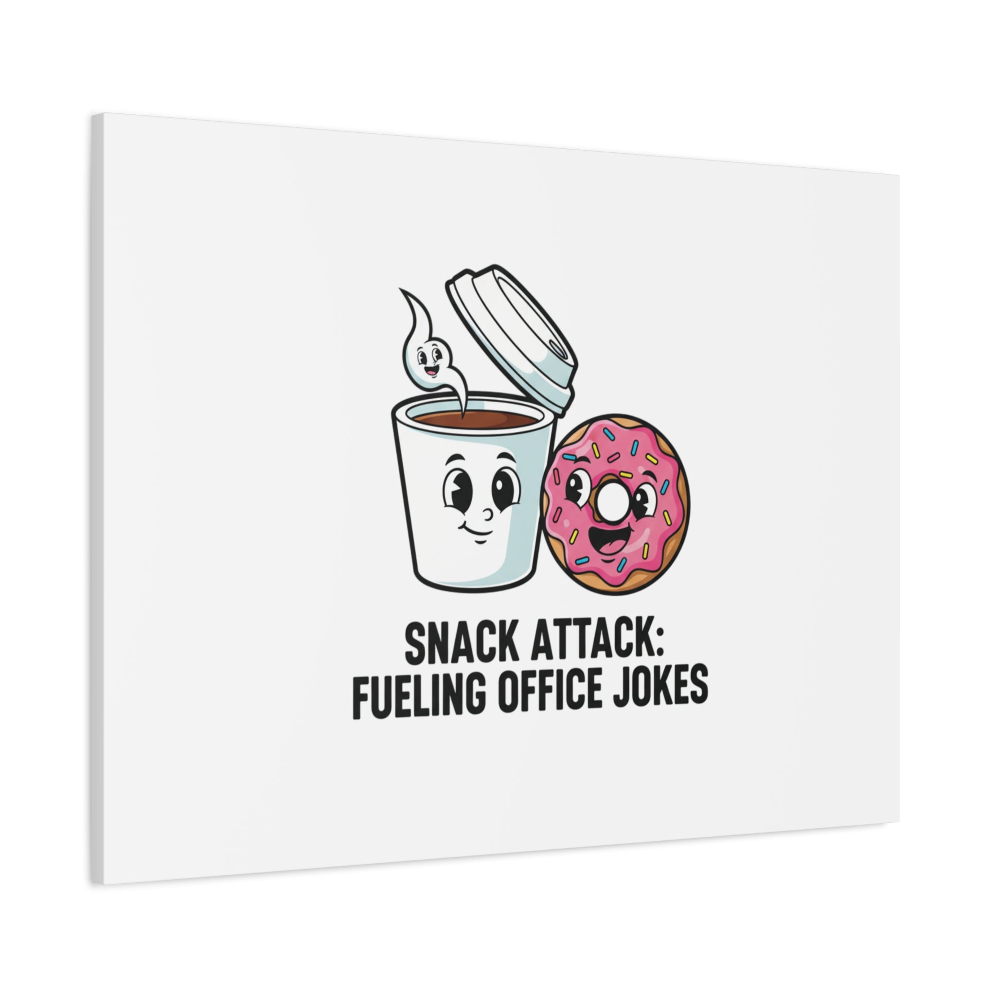Snack Attack: Fueling Office Jokes Canvas | office humor, coffee fuel