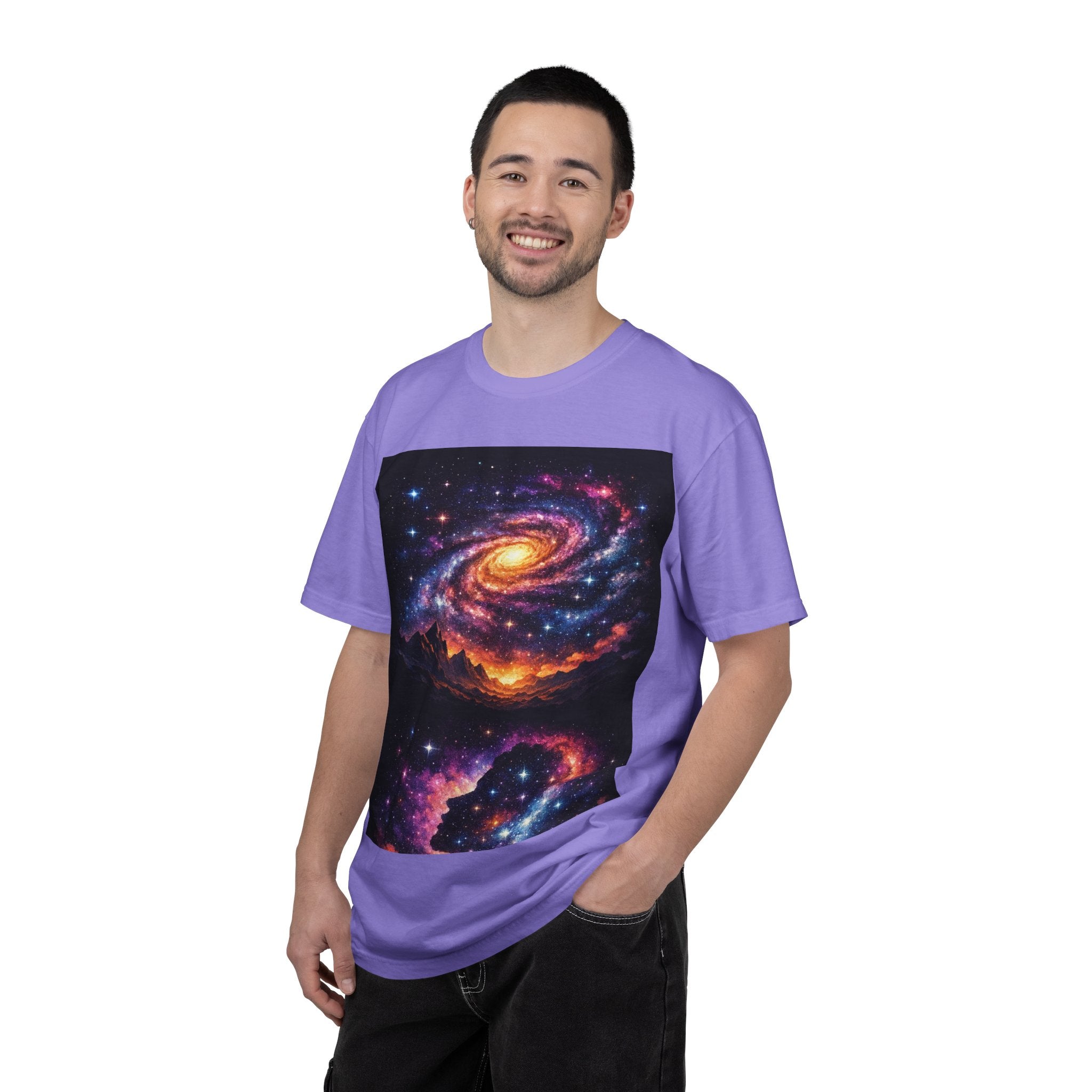 Cosmic Spiral Galaxy Over Mountain Silhouettes