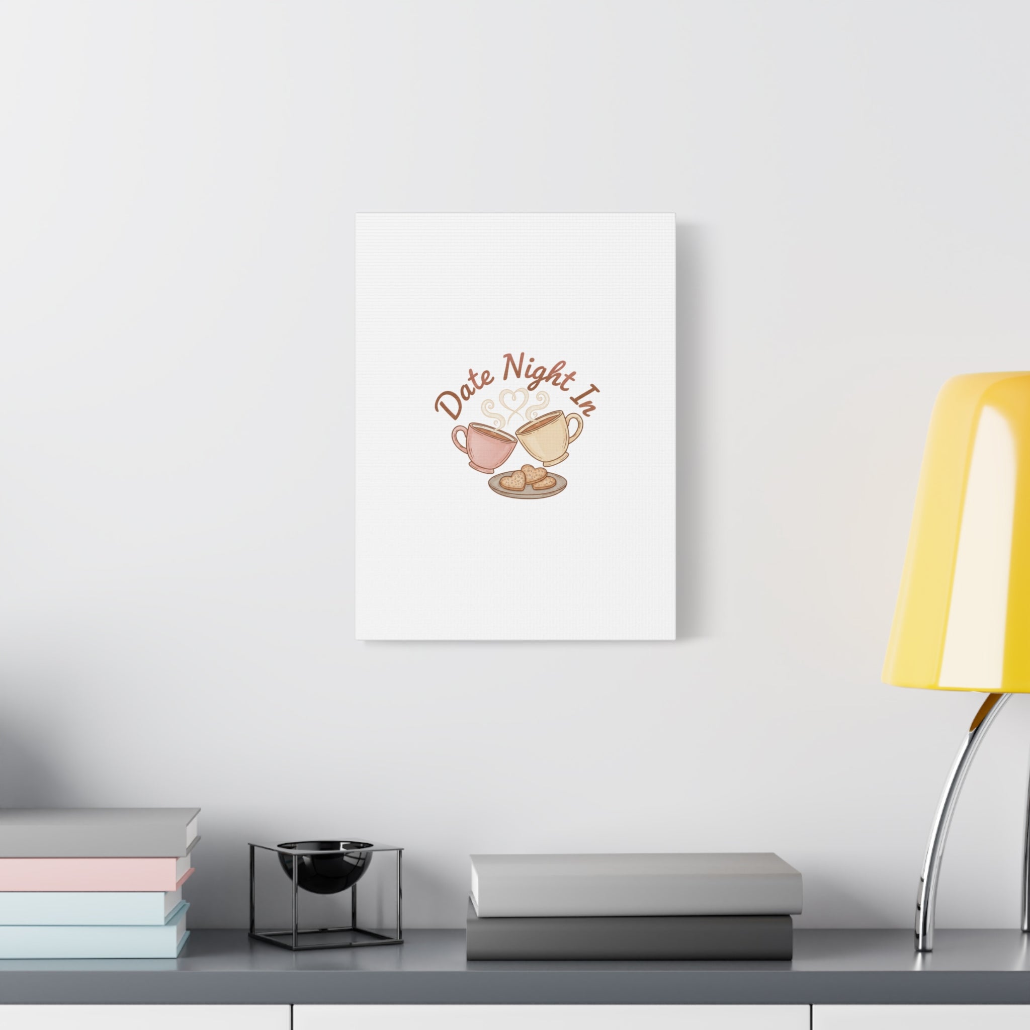 Date Night In Canvas, cozy couple, candlelit snuggle wall art