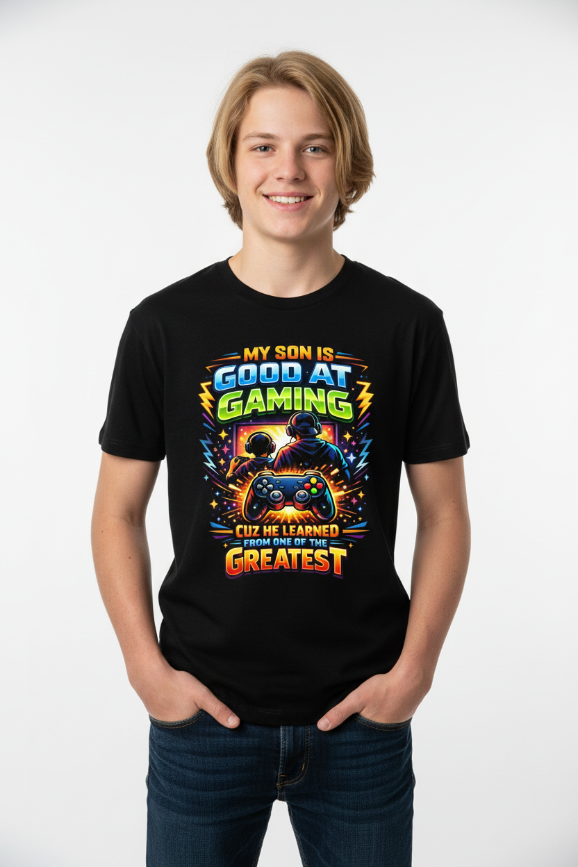 Gaming Dad T-Shirt Youth Blonde Boy Mockup