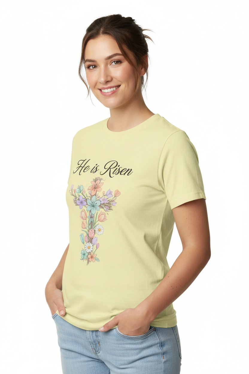 He is Risen Pastel Yellow T-Shirt Mockup