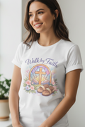 Female model wearing Walk by Faith white t-shirt